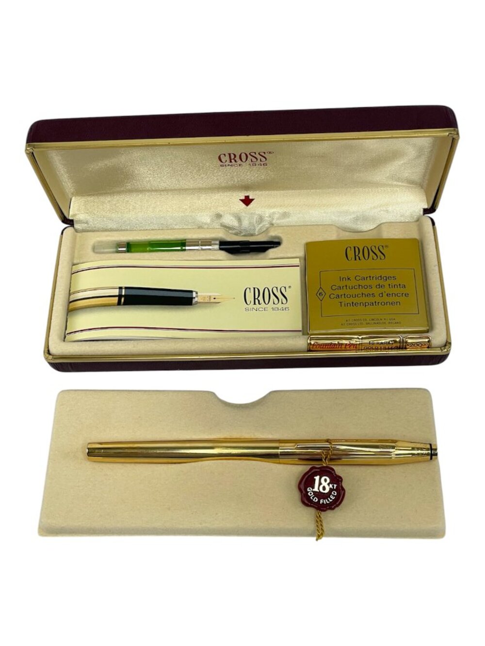 Vintage Cross Fountain Pen 1/20 18K Karat Gold Filled w/ 14k Gold 585 Fine Nib